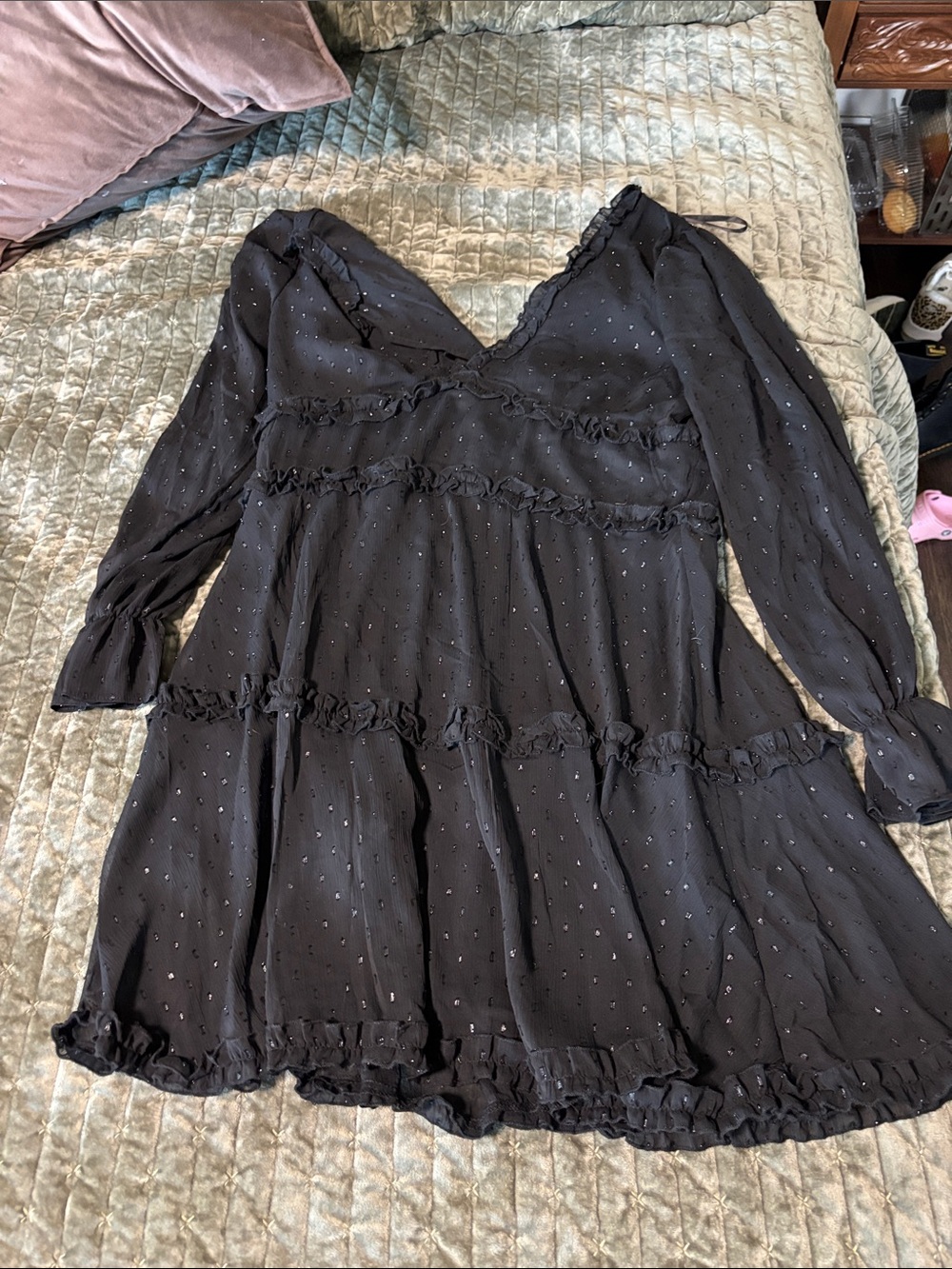 B. Smart Black Dress with Subtle Metallic Specks